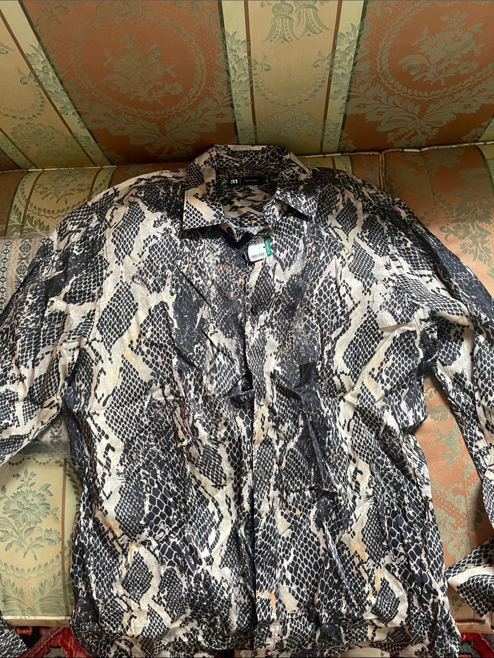 Men's Lightweight Snake-Print Shirt in Black & Creams